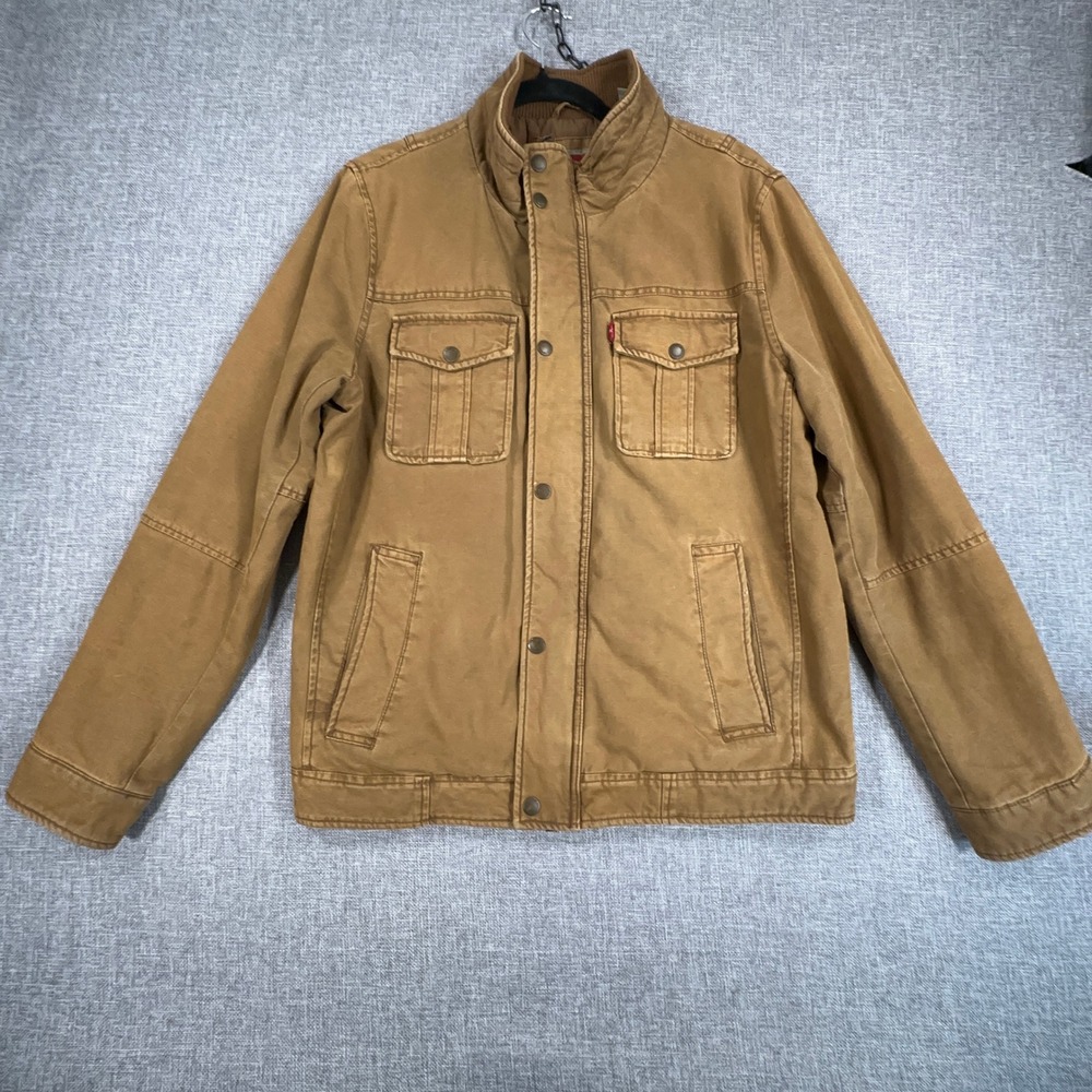 Levis Military Field Jacket Mens S Brown Cotton Canvas Quilt Lined Bomber READ